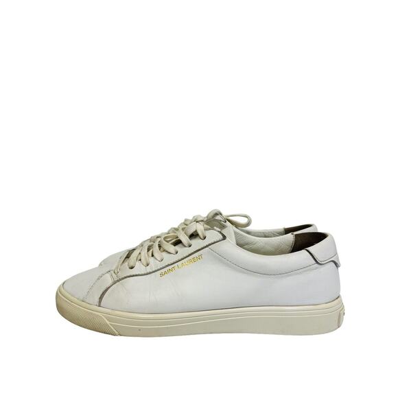 SAINT LAURENT White Leather ANDY Logo Low Top Lace Up Sneakers 37.5. US 7.5 - Picture 4 of 12